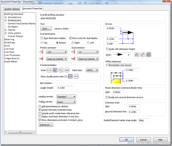 options dialog