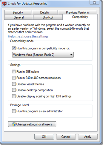 compatibility tab