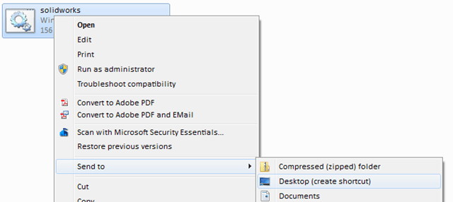 send shortcut to desktop
