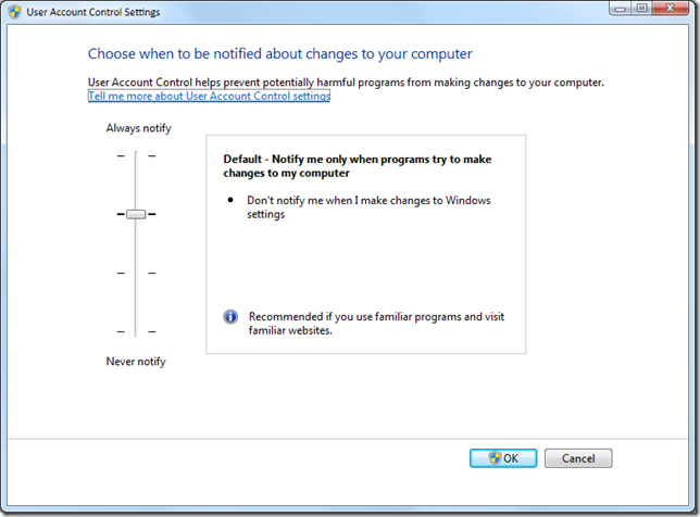 uac control screen