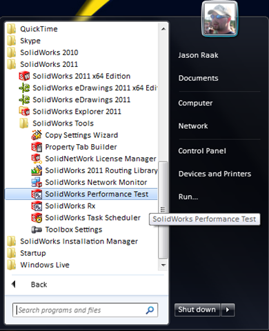 solidworks performance test location